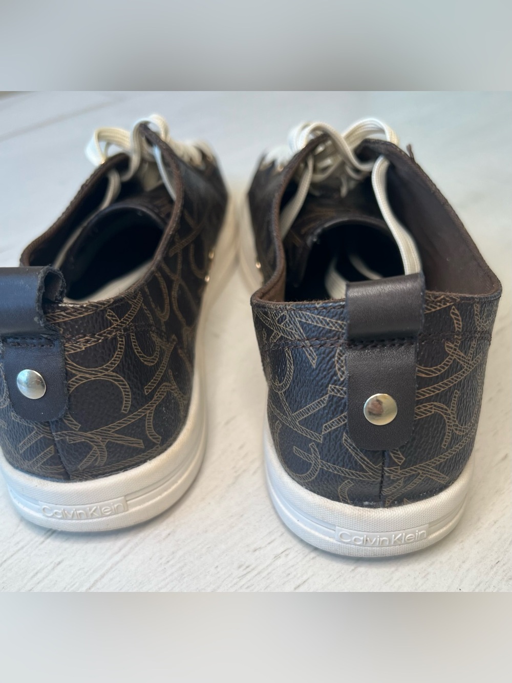 Calvin Klein Michaela Dark Brown Monogram Low-Top Sneakers - Picture 3 of 8